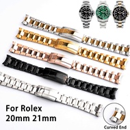 20mm 21mm Curved End Stainless Steel Watch Band for Rolex Daytona Water Ghost Submariner Strap Three-bead Diving Water Ghost Watch Wrist Strap