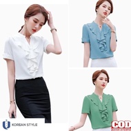 Baju Kemeja Putih Lengan pendek Polos Atasan Kerja Wanita Korea - AJ3
