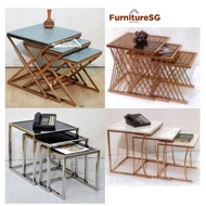 (FurnitureSG) 3 in 1 Modern Nested Coffee Table Glass Top
