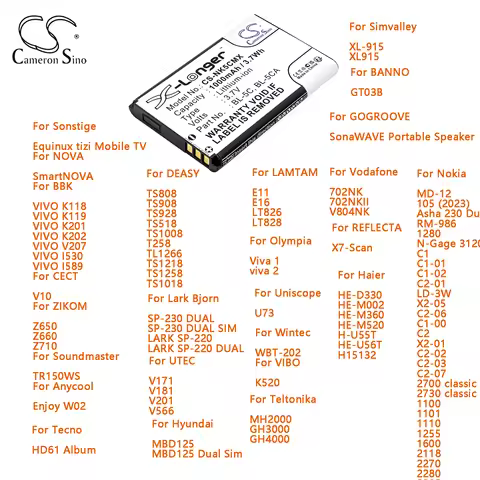 Speaker Battery For Nokia MD-12 105 (2023) 105 4G (2023) TA-1034 Asha 230 DualSim RM-986 1280 N-Gage