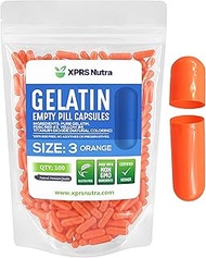 Capsules Express- Size 3 Orange Empty Gelatin Capsules- Kosher - Pure Gelatin Pill Capsule - DIY Pow