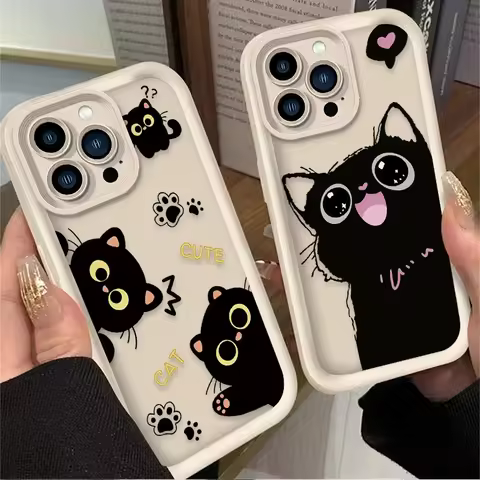 Lovely Black Cat love Heart Phone Case For vivo V40 V30 V30e V29e V29 V27 V27e V25 V20 V21 X100 X90 