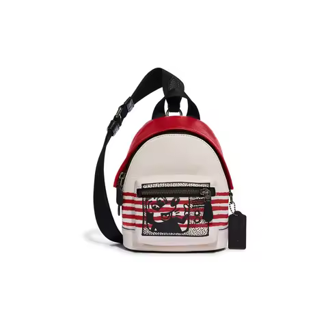 COACH Disney X Keith Haring Collaboration West Pebbled Leather Backpack, Chest Bag, Single Shoulder 