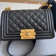 99新 閑置 Chanel 香奈兒Boy 黑金小號荔枝皮 20cm