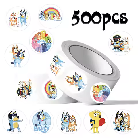 500pcs/Roll Cartoon Bluey Family Animation Sealing Sticker DIY PVC Laptop Decals Decoration Stiker R