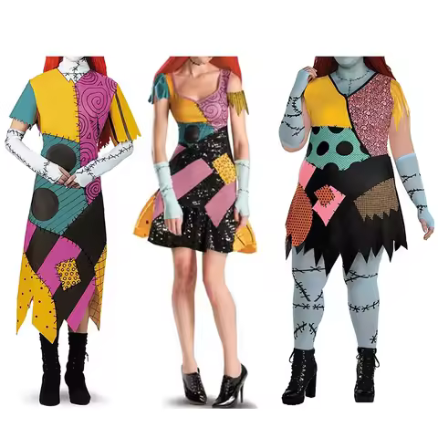 Halloween Movie Cosplay Zombies Costume Party Sally Women Sleeveless Dresses Female Gothic Clothes O