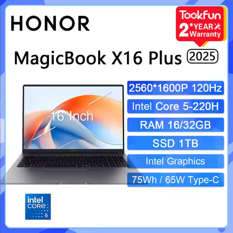 HONOR MagicBook X16 Plus 2025 Laptop Intel Core 5 220H 16/32GB SSD 1TB 16"Inch 2.5K 120Hz Notebook U