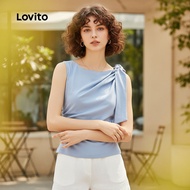 Lovito Elegant Plain Asymmetrical Pleated T-Shirt for Women L129ED565