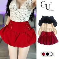 Short flared squash skirt with thigh-high lining hacked with thick, flowing tapta shape GU STORE