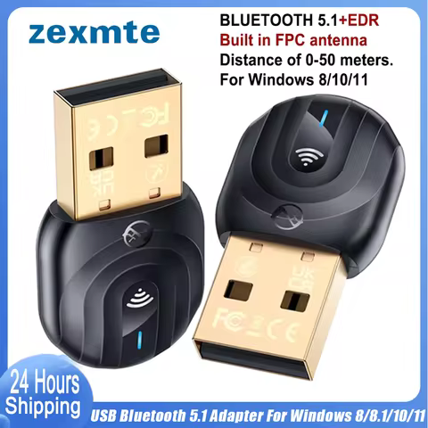 ZEXMTE 5.1 USB Bluetooth Adapter for PC Windows 11/10/8 Plug & Play 50M/164FT Long Range Stable Sign