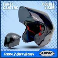 Ink Terra 2 Grey Glossy Handsome Package Ink Tera 2 Double Visor SNI Helmet/