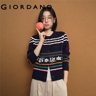 GIORDANO WOMEN Contrast jacquard cable knit cardigan 18356905