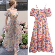 Red Summer Flower Midi Dress Chiffon 75173