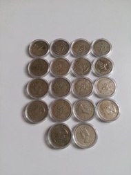 香港:前殖民地:(大1元硬幣):全部1972年:登基皇冠:女皇頭:(可散買10個):共18個