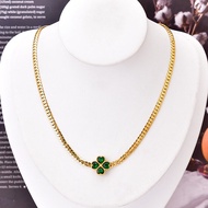 Yukis Fashion four-leaf Clover green  love titanium steel errings for women necklace flower pendant 