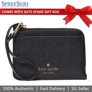 Kate Spade Card case In Gift Box Schuyler Small Card Holder Wristlet Saffiano Black # KE701D1