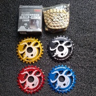 Bmx chain ybn mk-918h halflink with chainring cranksisters 28t alloy