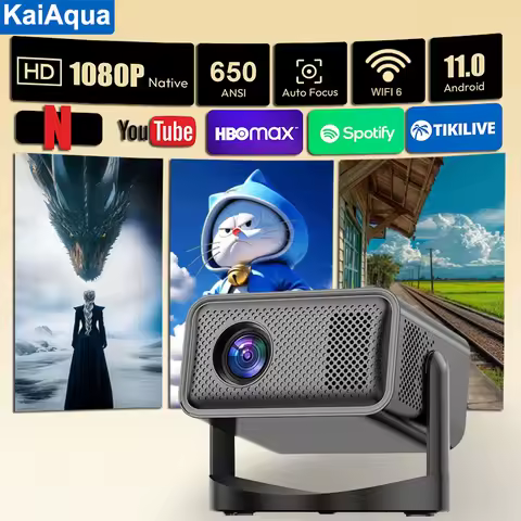 KaiAqua HT23 Plus 4K 650ANSI Native 1080P Portable Projector Auto Focus Keystone Correction BT5.2And