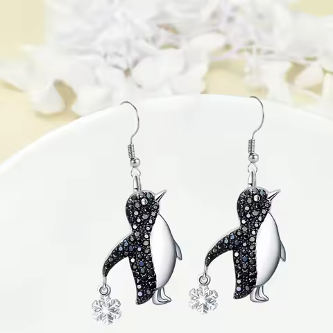 2pcs Fashion Grace Penguin Snowflake Pendant Earrings Valentine's Day Anniversary Birthday Party Gif