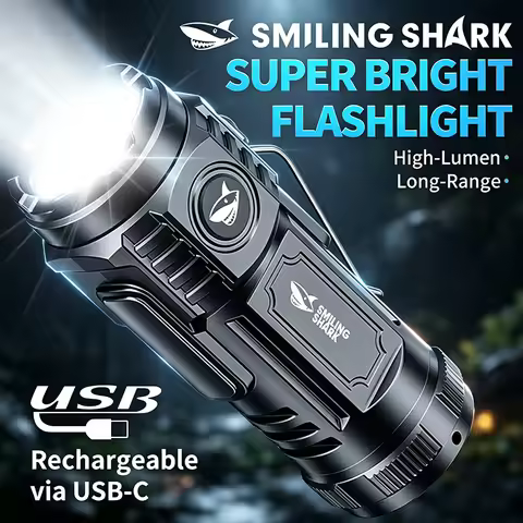 SMILING SHARK Mini Flashlight Super Bright LED Small Torch Light COB Floodlighting 4Mode Outdoor Eme