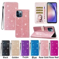 Shiny Flip Case for Samsung Galaxy A70 A50 A10/M10 A7 (2018) A8+ (2018) A6+ (2018) Stand Slim Wallet PU Leather Slim Cover Protector