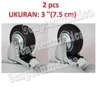 2pcs - ( TYPE HIDUP + REM ) 3" RODA BAN ETALASE  RODA BAN TROLI TROLLEY RODA BAN KARET KECIL RAK LEM