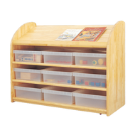 Solid Wood 3-Tier Toddler Basket and Puzzle Storage Cabinet for Daycare /Kindergarten Toys J-170