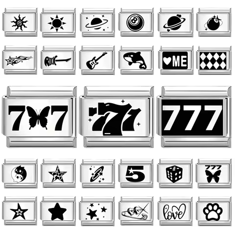 2025 Wholesale Laser Engraving Digit 777 Butterfly Stars Italian Charm Links Fit 9mm Stainless Steel