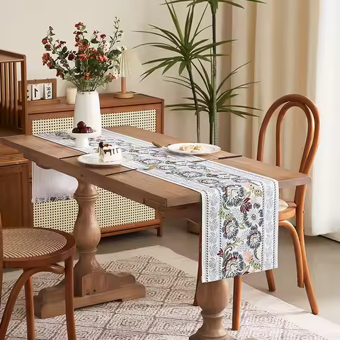 Boho Bohemia Style Orange Table Runner, Country Rustic Farmhouse Magical Fall Kitchen Dining Table D