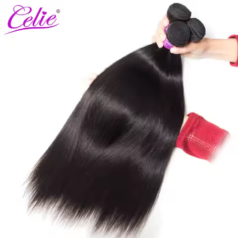Celie Hair Peruvian Straight Hair 3 Bundles Deal 10-28 inch Natural Black Color Remy Hair Extensions