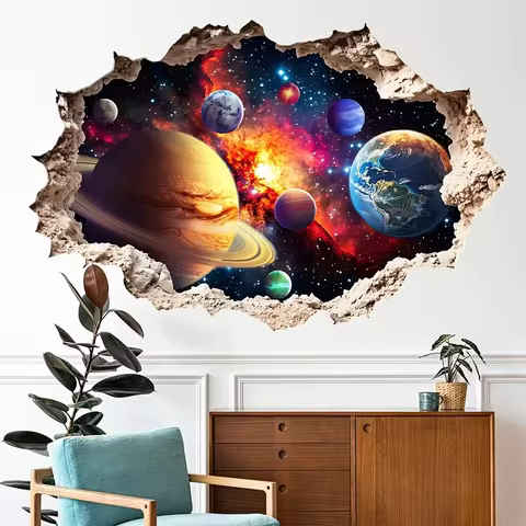 1Pc Fantasy Space Planet Wall Sticker, Self-Adhesive Pvc Home Decor DIY Sticker, Suitable for Study 
