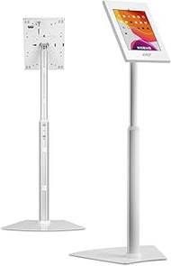 AVLT Height Adjustable Anti-Theft 10.5” Tablet Kiosk Floor Display Stand Compatible with iPad 9.7", 10.2", Pro 10.5", Air 10.5" (Gen 3), Samsung Galaxy Tab A 10.1" (2019) - White