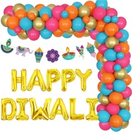 JOYMEMO Happy Diwali Decorations - Happy Diwali Foil Balloons, Balloon Garland Kit, Diwali Garland Banner for Deepavali Hindu Party Decorations
