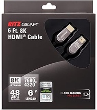 8K HDMI 2.1 Cable 6 ft. by RitzGear. 48 Gbps Ultra High Speed Braided Nylon Cord &amp; Gold Connectors - 10K/8K@60Hz UHD Video/4K@120Hz/4K@60Hz/2K/1080P. Compatible with UHD TV/Monitor/PC/PS5/Xbox