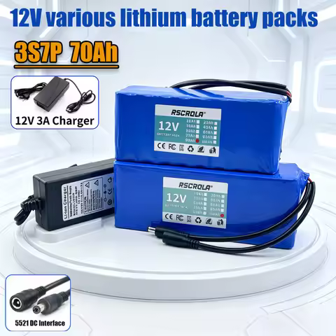 18650 3S7P 12V 70Ah Li-ion Battery Pack with Protection Board Optional Charger for Power Tools