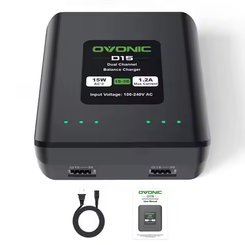 Ovonic D15 dual charger AC 15W 1.2a for 1s 2S 3S lipo, RC battery charger