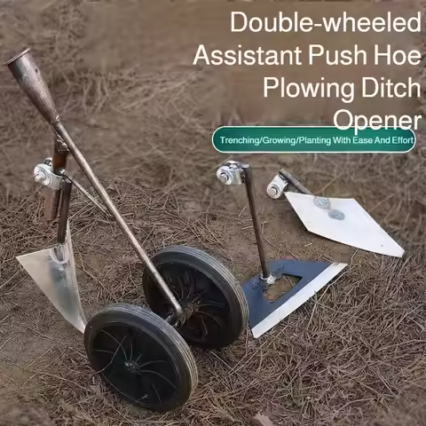 Hand-operated Double-wheel Plow Multi-functional Auxiliary Ditching Tool Triangular Plow Wheel Hoe C