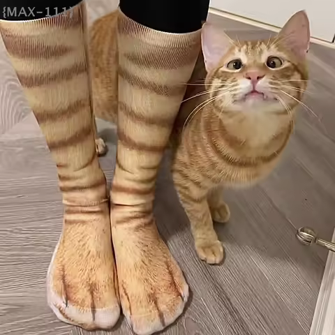 【MAX111-M3】Funny 3D Print Animal Paw Socks for Women Men - Novelty Tiger Cat Dog Mid-Tube Creative F