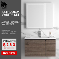 SG Stocks 60CM. Bathroom Basin Vanity Set / PVC Basin Cabinet with LED Mirror Cabinet