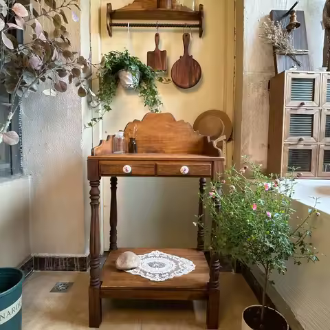 Vintage Solid Wood Garden Sink Table Rustic Outdoor Wash Stand American Retro Basin Counter Decorati