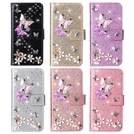 Shiny Diamond Butterfly Case for Samsung Galaxy A02s A21s A51 A71 4G S10lite/A91 Note10lite/A81 Note20 Ultra Premium Leather Rhinestone Wallet Flip Casing Cover