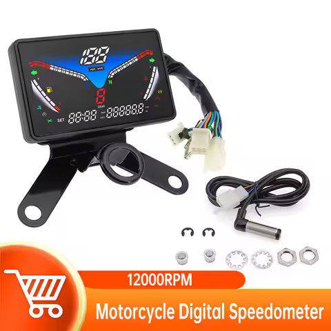 New Motorcycle Digital Speedometer 12000RPM LCD Digital Dashboard with RPM Tacho Fuel Water Temperat