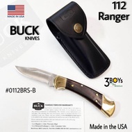 มีด Buck รุ่น มีด 112 Ranger รุ่นยอดนิยม ด้ามจับไม้มะเกลือแท้ พร้อมกระเป๋าหนังแท้ ผลิต USA