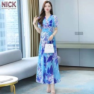 NICK ĐẦM Cho Nữ Đầm Dài Tay Ngắn Đầm Bohemian Đầm Dài In Lụa Băng Cho Nữ