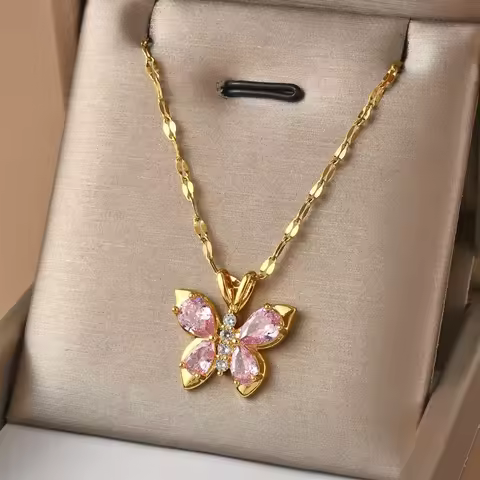 1 Piece Fashion Y2K Pink Butterfly Pendant Necklace for Women