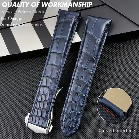 19mm 21mm Premium Curved End Alligator Leather Watch Strap Band fit for Omega Seamaster 300M AT150 C