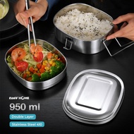 TaffHOME Double Layer Stainless Steel Lunch Box 410 950ml - TR-95 - Silver