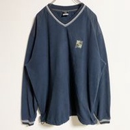 古著 Nike 長袖尼龍羊毛套頭衫，帶刺繡裝飾，V 領，超大廓形，XL 碼