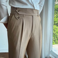 Mr. Lusan High Waist Straight Drooping Casual Pants All-Match Fashion Naples Paris Buckle Summer Suit Pants Men