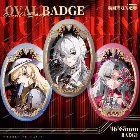 Game Wuthering Waves Double Flash Oval Badges AUGUSTA Zani Phoebe Carlotta Montelli Cosplay Brooches